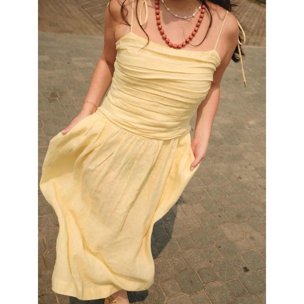 NWT Nelle Atelier DROP WAIST MAXI DRESS THE CAROLINE Butter Yellow M